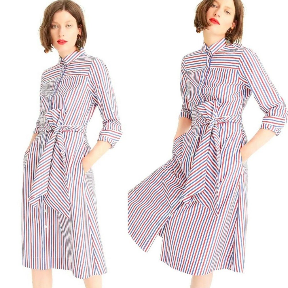 BNWT J.Crew Tie-waist Strip shirt dress Sz 0!